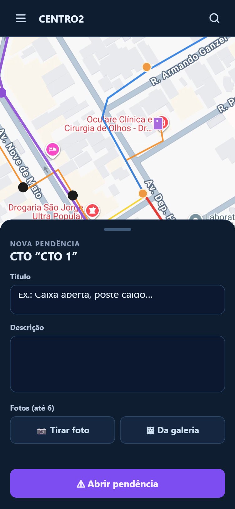 o formulário de nova pendência no celular
